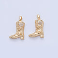 18K Gold Filled CZ Flower Western Cowboy Boots Pendant | AH740
