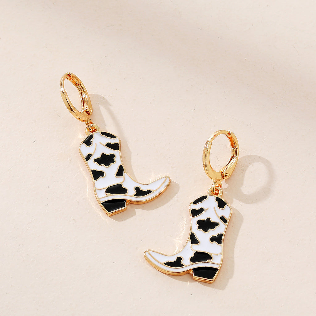 European and American Fashion Jewelry Ins Popular Y2K Oil Dripping Western Cowboy Boots Earrings