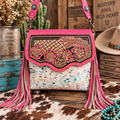 Rosa Verde Hand-Tooled Fringe Crossbody Bag