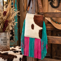 American Darling Hand-Tooled Hair-On Cowhide Fringe Crossbody Bag