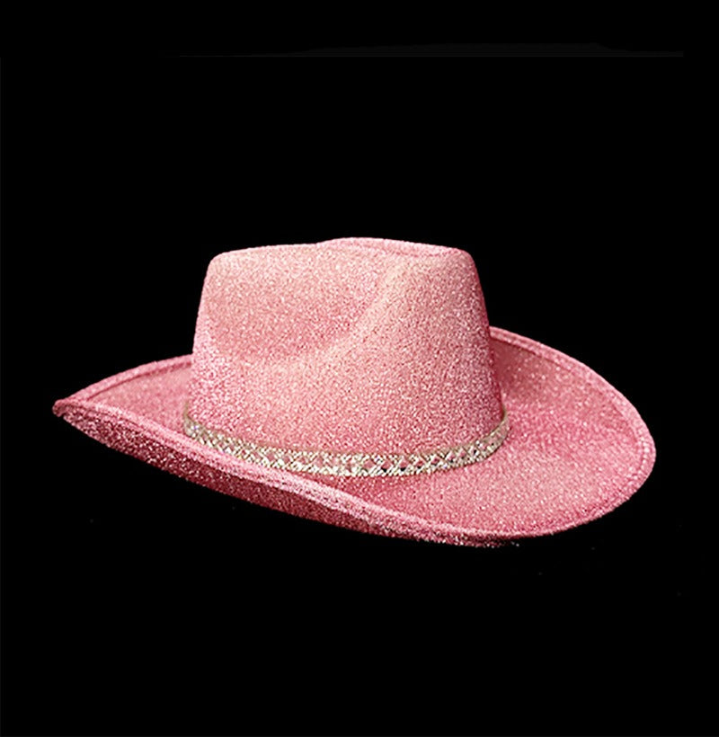 New Pink Sparkling Pink Western Denim Hat White Diamond Striped Bridal Adult Sparkling Velvet Double Sided Denim Hat
