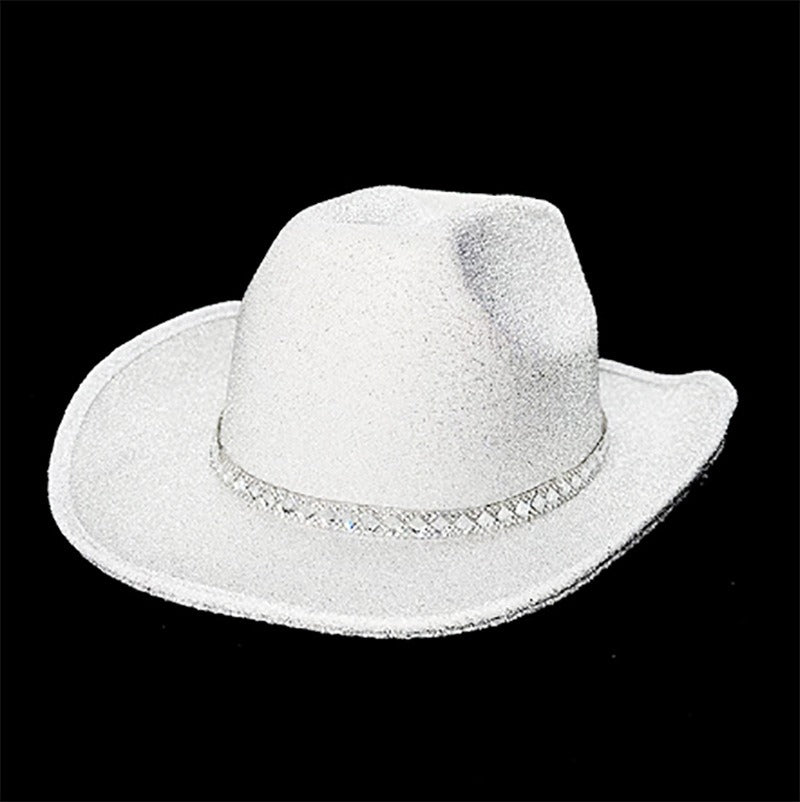 New Pink Sparkling Pink Western Denim Hat White Diamond Striped Bridal Adult Sparkling Velvet Double Sided Denim Hat
