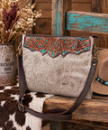 Hair-On Cowhide Tooled Leather Western Crossbody Bag