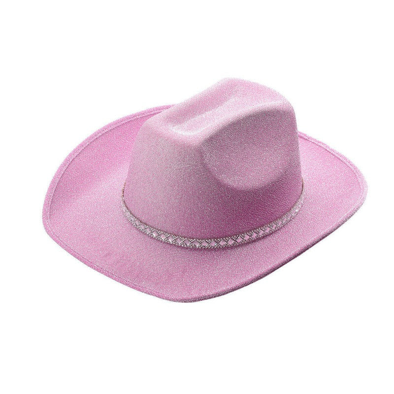 New Pink Sparkling Pink Western Denim Hat White Diamond Striped Bridal Adult Sparkling Velvet Double Sided Denim Hat