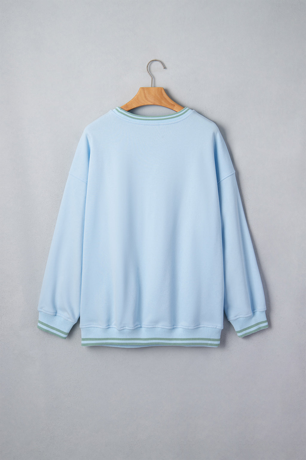 Beau Blue Embroidered Cowboy Letter Print Long Sleeve Round Neck Sweatshirt
