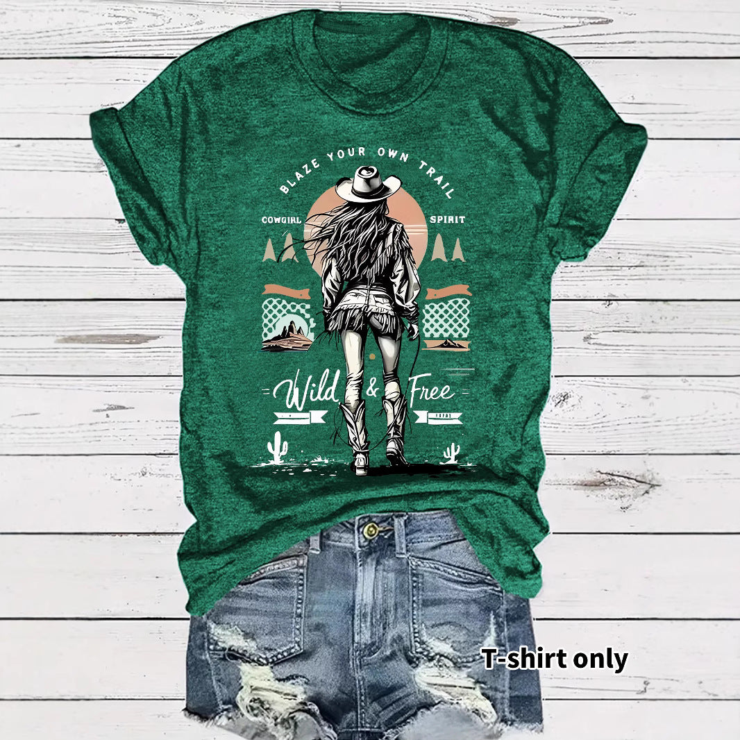 Western denim printed t-shirt short sleeved