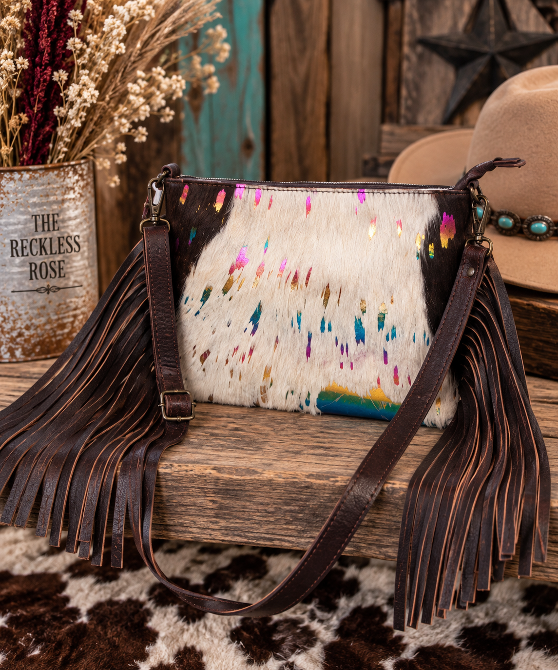 Hair-On Cowhide Western Fringe Crossbody Bag – Multicolor