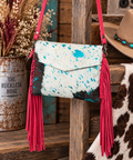 Hair-On Cowhide Envelope Crossbody Bag with Fringe