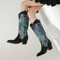 Retro Ethnic Style Patchwork Pointed Toe Western Boots  Chunky Heel High Shaft Western Cowboy Boots Made to order, ships in 7 days