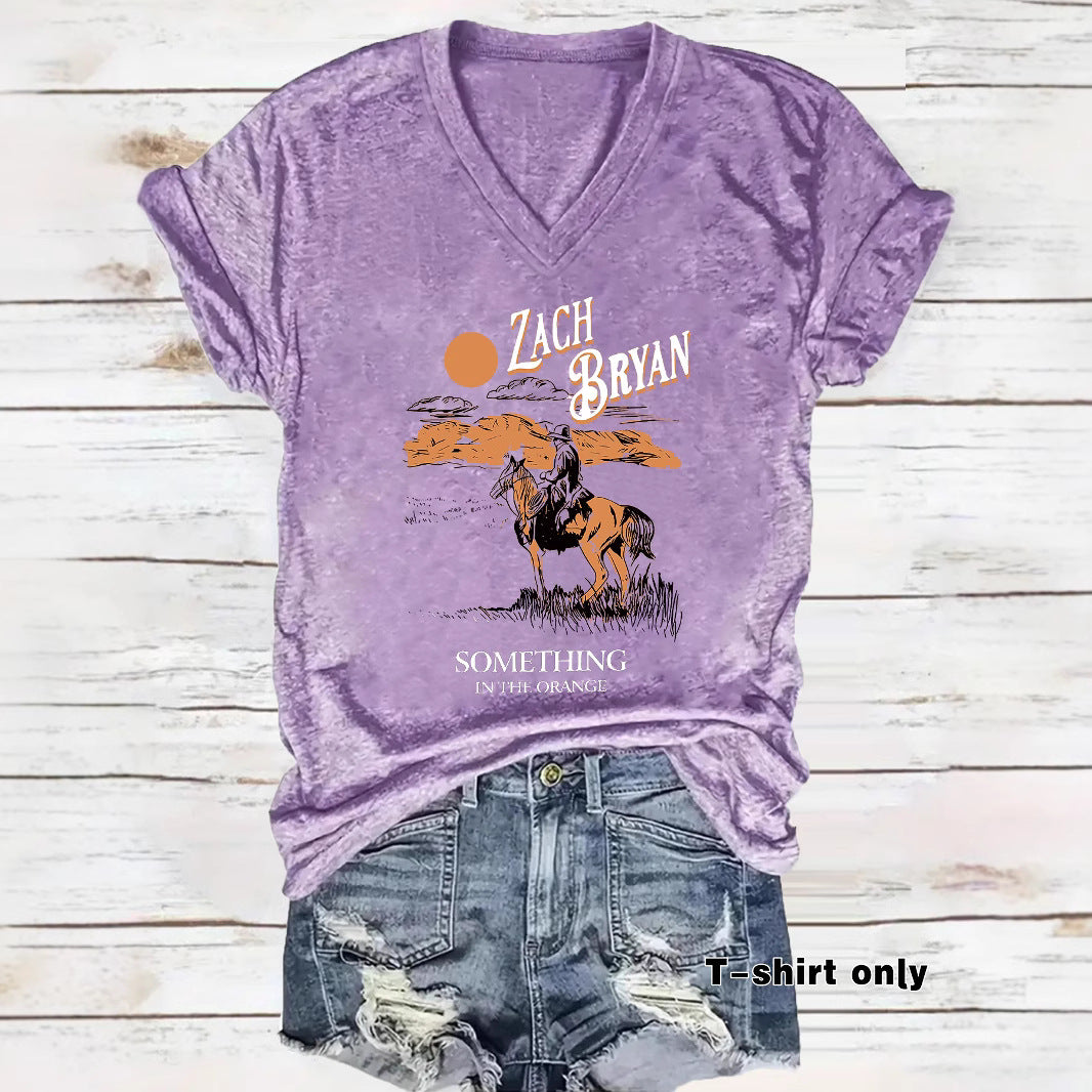 Western denim pattern printed short sleeved shirt