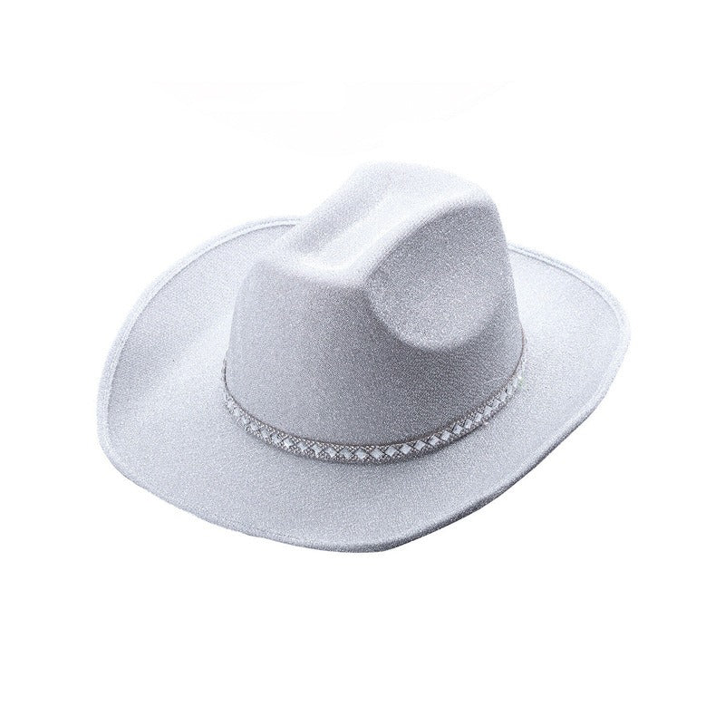 New Pink Sparkling Pink Western Denim Hat White Diamond Striped Bridal Adult Sparkling Velvet Double Sided Denim Hat