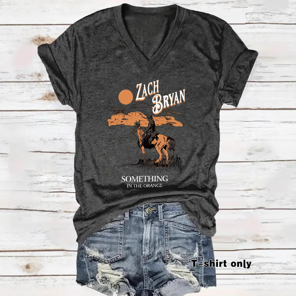 Western denim pattern printed short sleeved shirt