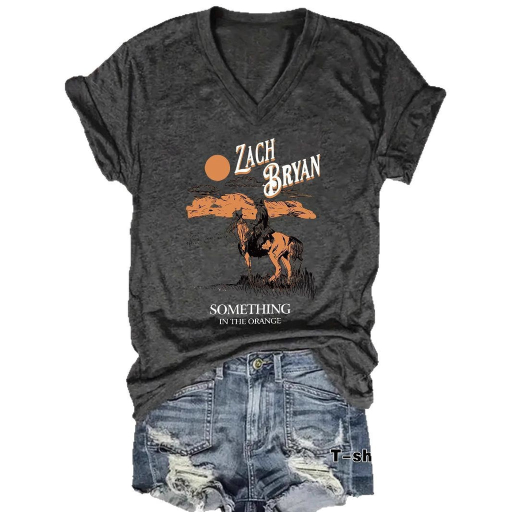 Western denim pattern printed short sleeved shirt