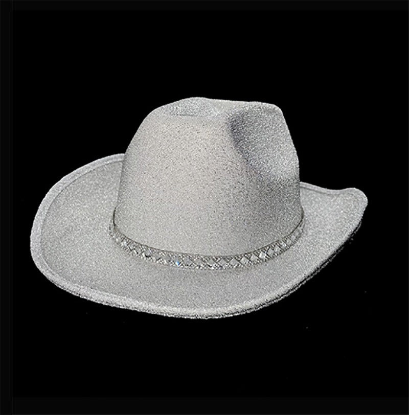 New Pink Sparkling Pink Western Denim Hat White Diamond Striped Bridal Adult Sparkling Velvet Double Sided Denim Hat
